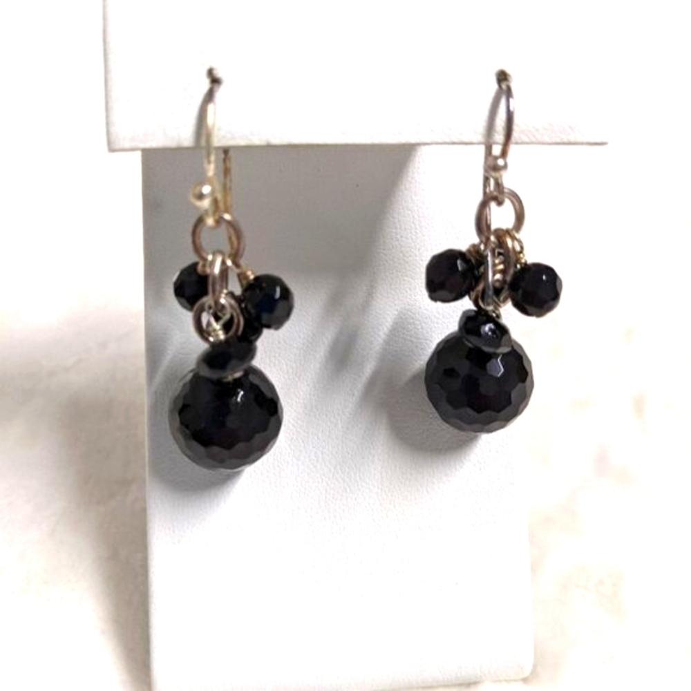 Vintage 1990's Black Facetted Crystal Bead Choker w/ Bracelet & Pierced Earrings - Picture 11 of 11